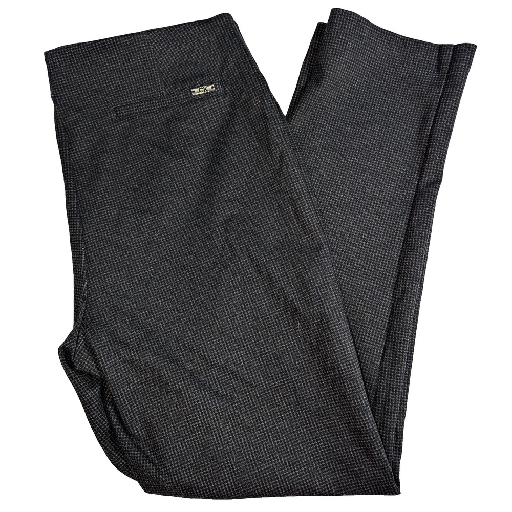 Calvin Klein Pull On Pants Large Black Gray Houndstooth Knit Stretch Women Sz 14